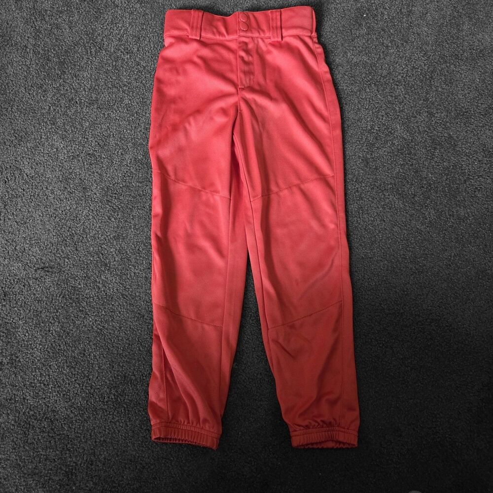 QBK Youth Boys Red Baseball Pants Size Small Button Zip Drawstring Closure